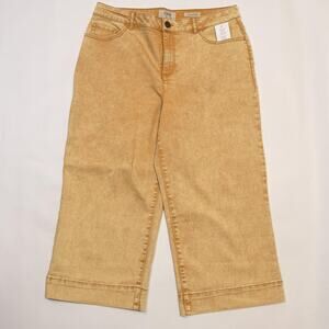 LOGO Lori Goldstein Jeans Womens 10 Yellow Boyfriend Wide Leg Cropped Denim